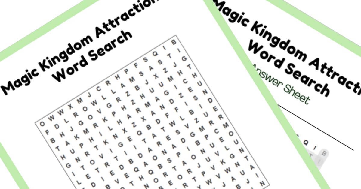 Free Printable Theme Park Attraction Word Search
