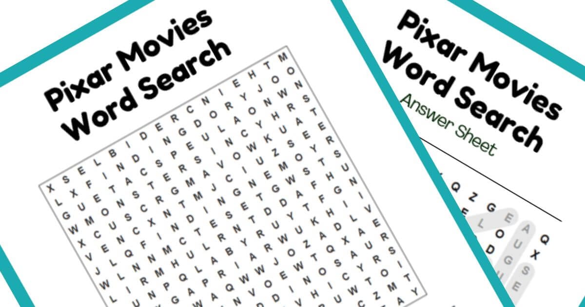 Free Printable Pixar Word Search