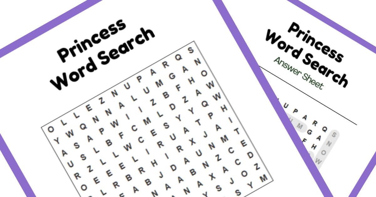 Free Printable Princess Word Search Preview