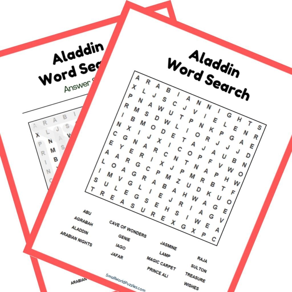 Aladdin Word Search Free Printable PDF Puzzle
