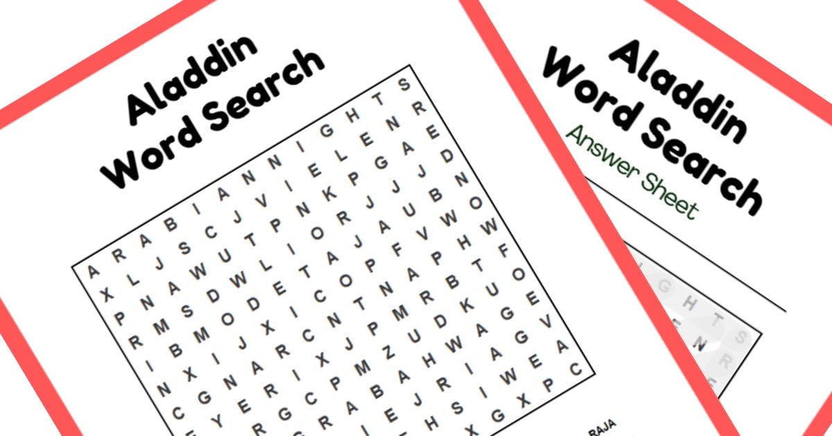 Free Printable Aladdin Word Search