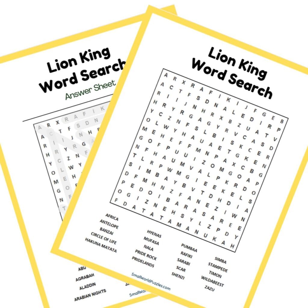 Free Printable Lion King Word Search