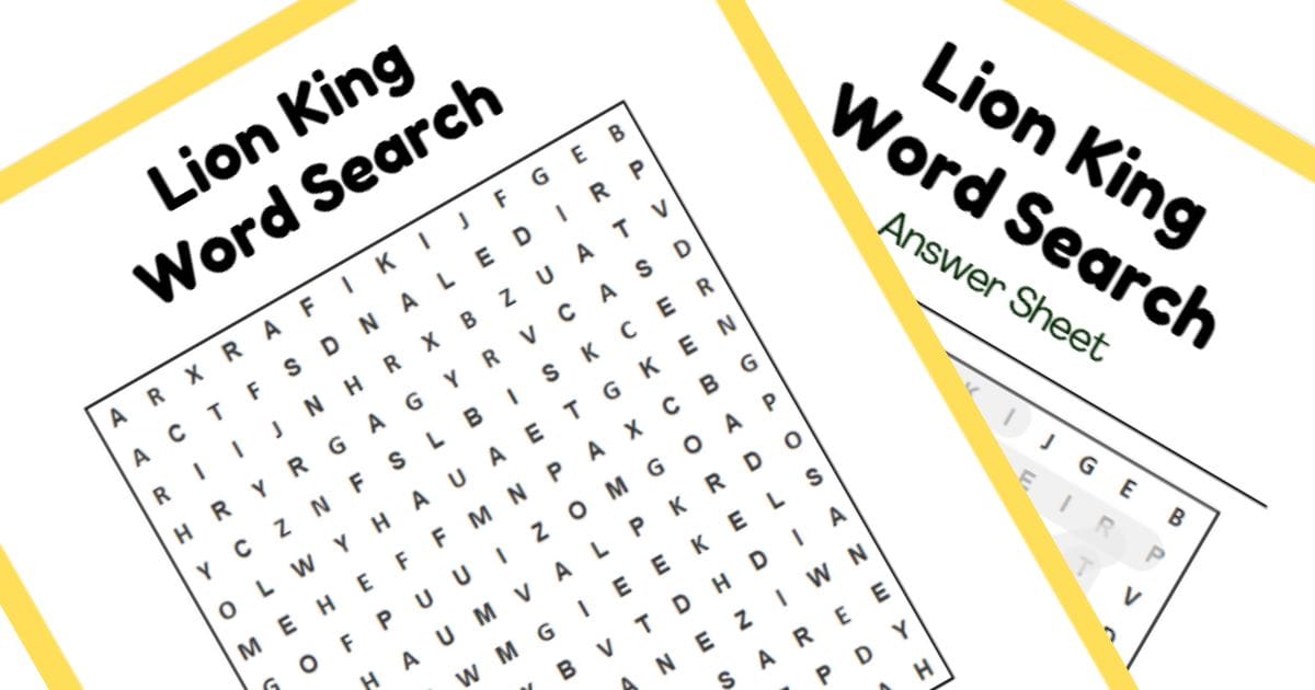 Free Printable Lion King Word Search